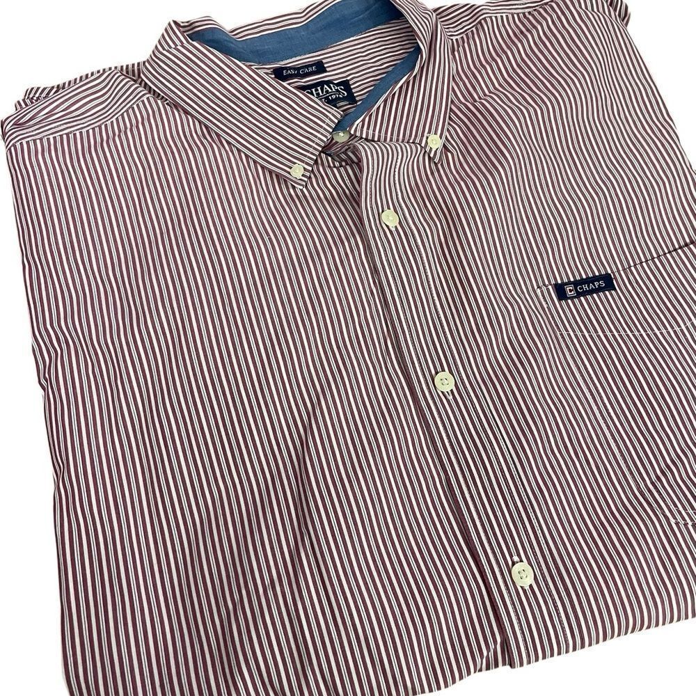 Chaps Men's Red and White Striped Casual Shirt like new size 5XB extra big